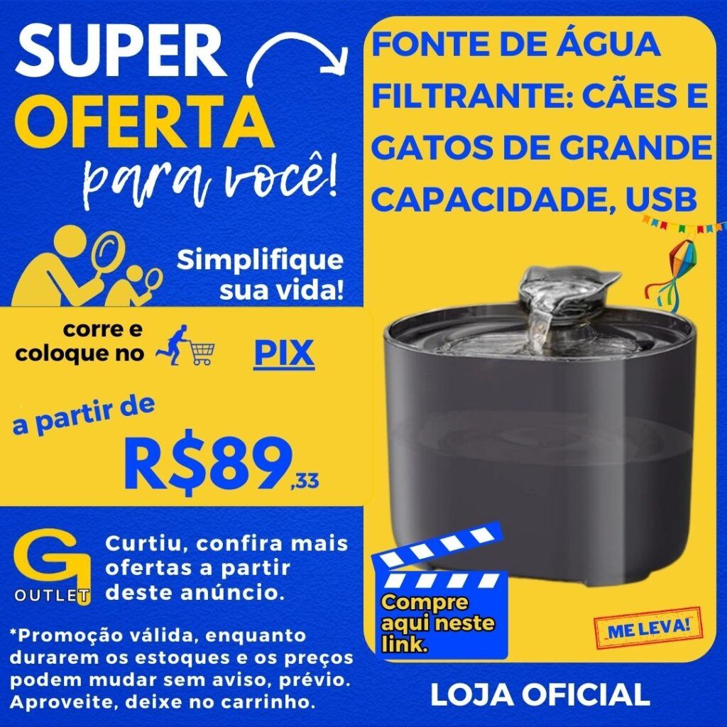 fonte de água filtrante cães e gatos de grande capacidade, usb