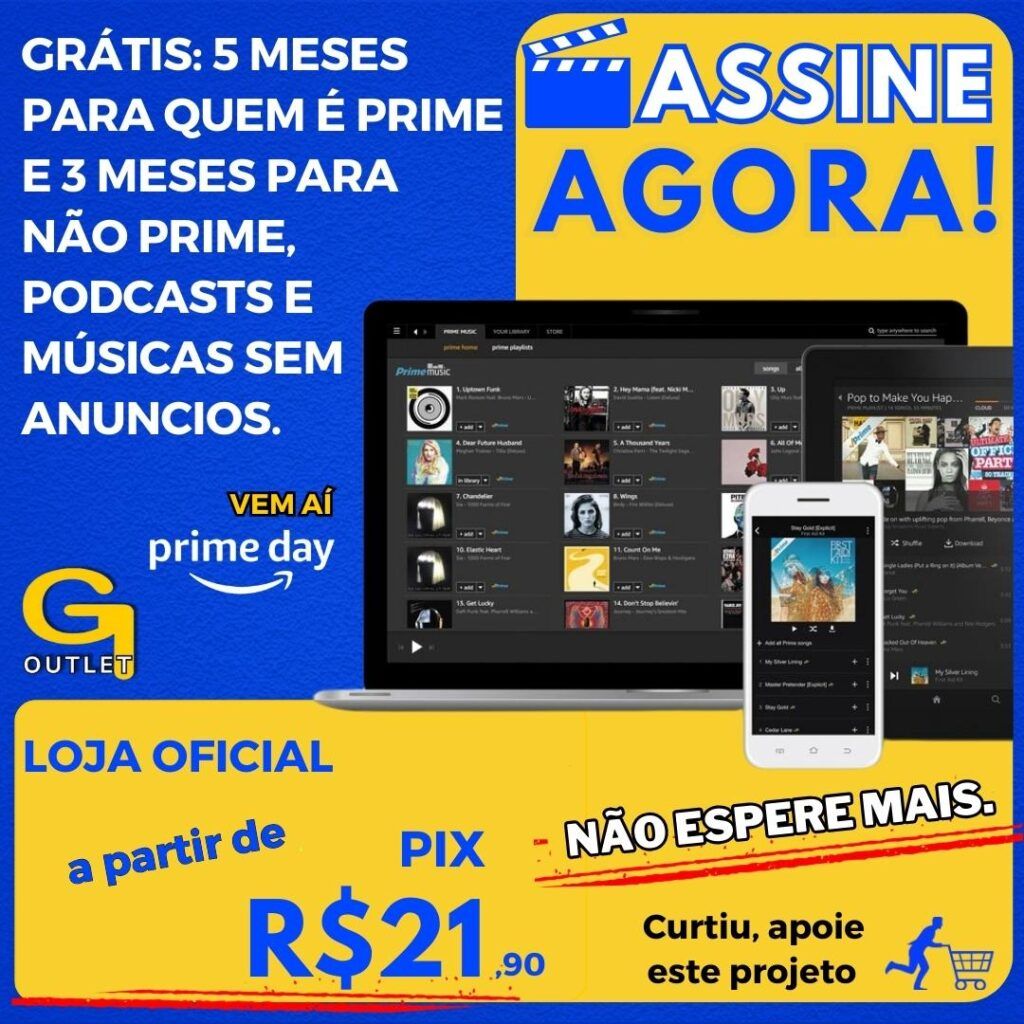 Amazon Music grátis 5 meses para quem é prime e 3 meses para não prime, podcasts e músicas sem anuncios.