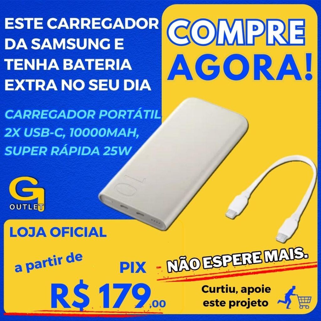 Carregador Portátil 2x Usb-c, 10000mah, Super Rápida 25w