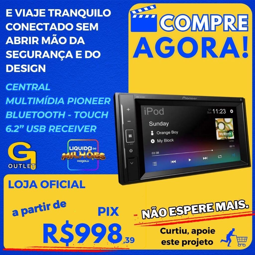 Central Multimídia Pioneer DMH-A248BT Bluetooth – Touch 6.2” USB Receiver 2 DIN Câmera de Ré