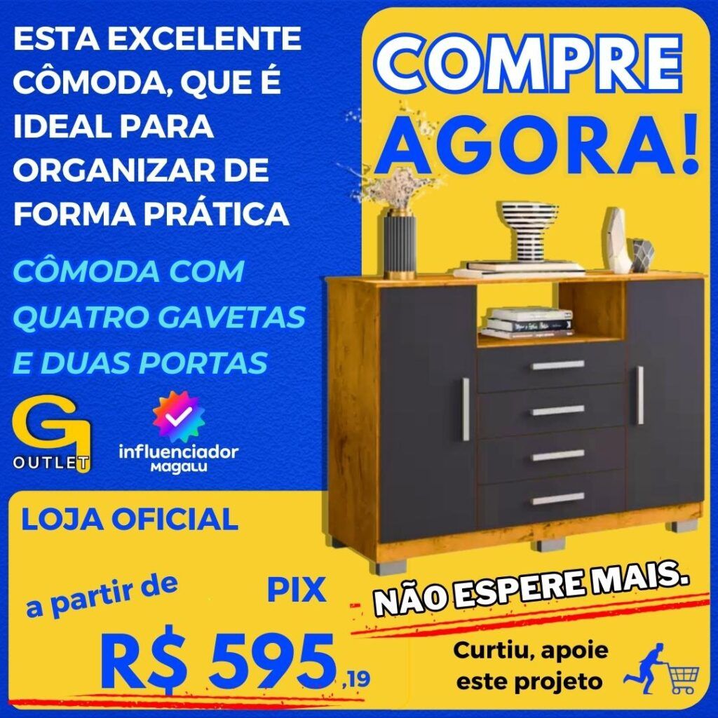 Cômoda 4 Gavetas 2 Portas Araplac Nairóbi