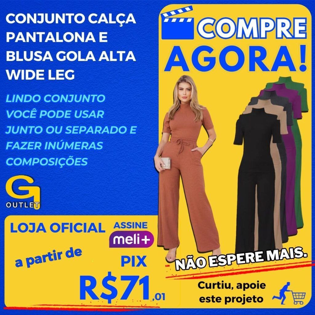 Conjunto Calça Pantalona E Blusa Gola Alta Wide Leg