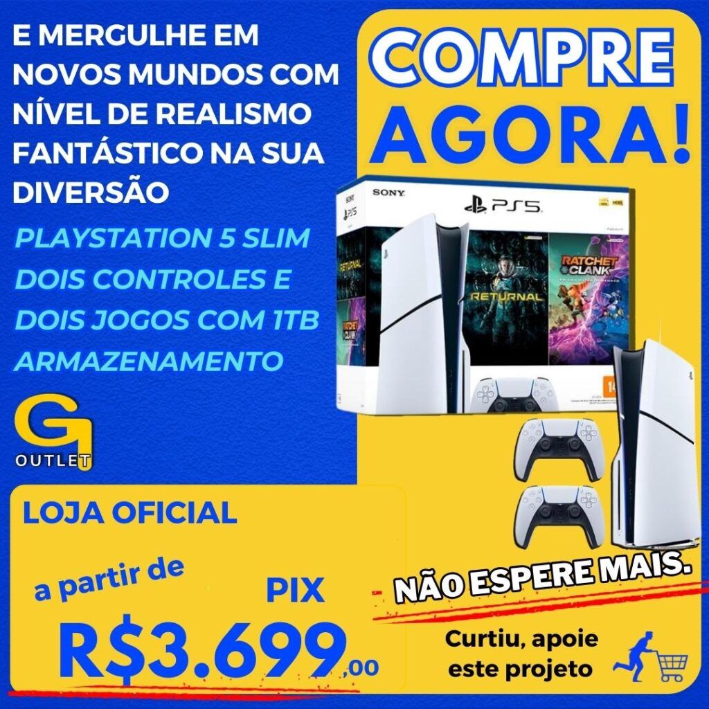 Console Sony PlayStation 5 Slim, Branco com 2 Controles Sony DualSense PS5 Sem Fio, Branco e 2 Jogos