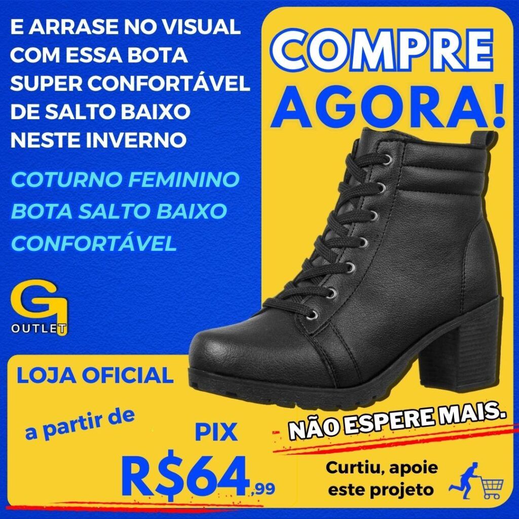 Coturno Feminino Bota Salto Baixo Confortável