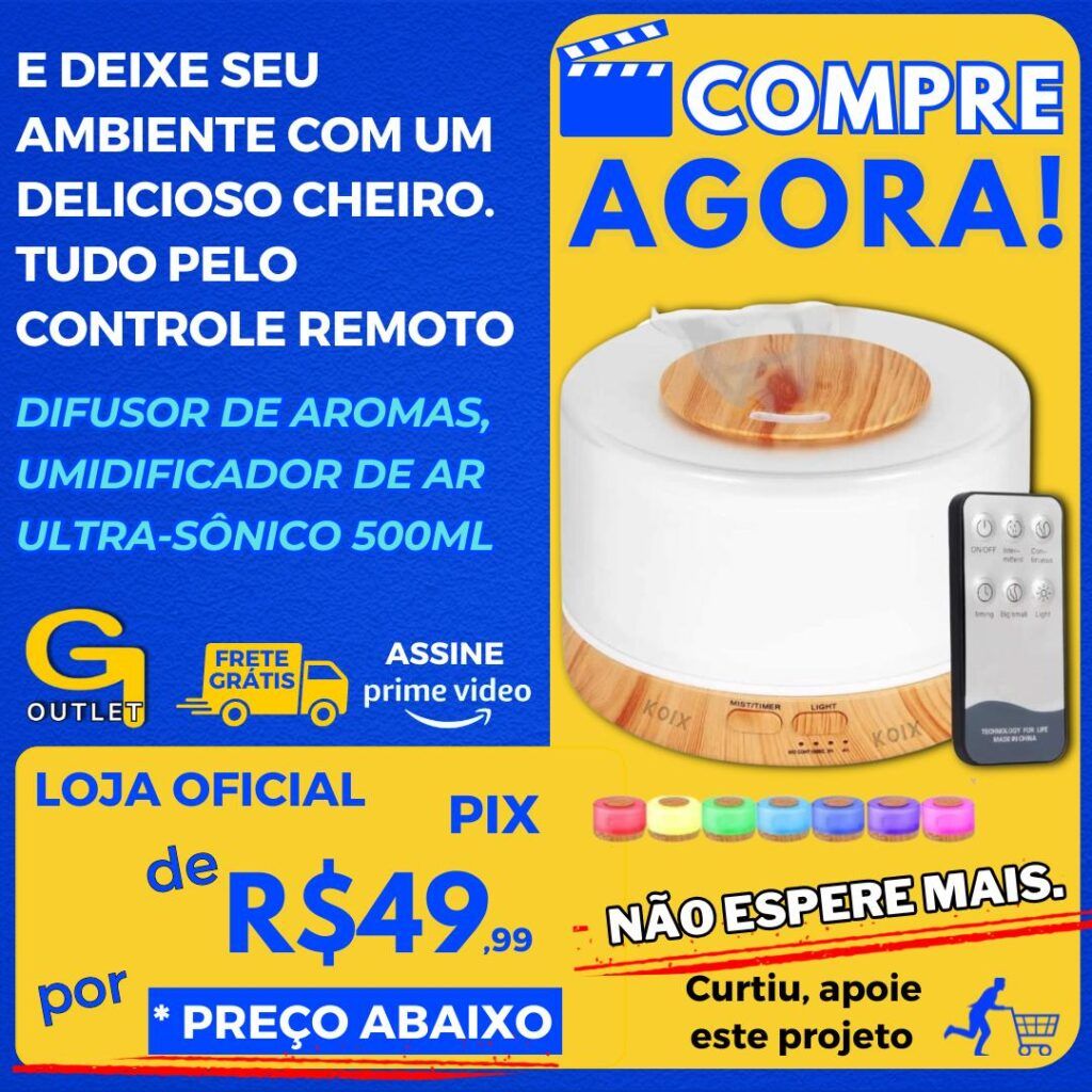 Difusor De Aromas, Umidificador De Ar Ultra-Sônico 500Ml, Difusor De Óleo Essencial, Abajur Led, Lâmpada Colorida Com Controle Remoto (Madeira Clara)