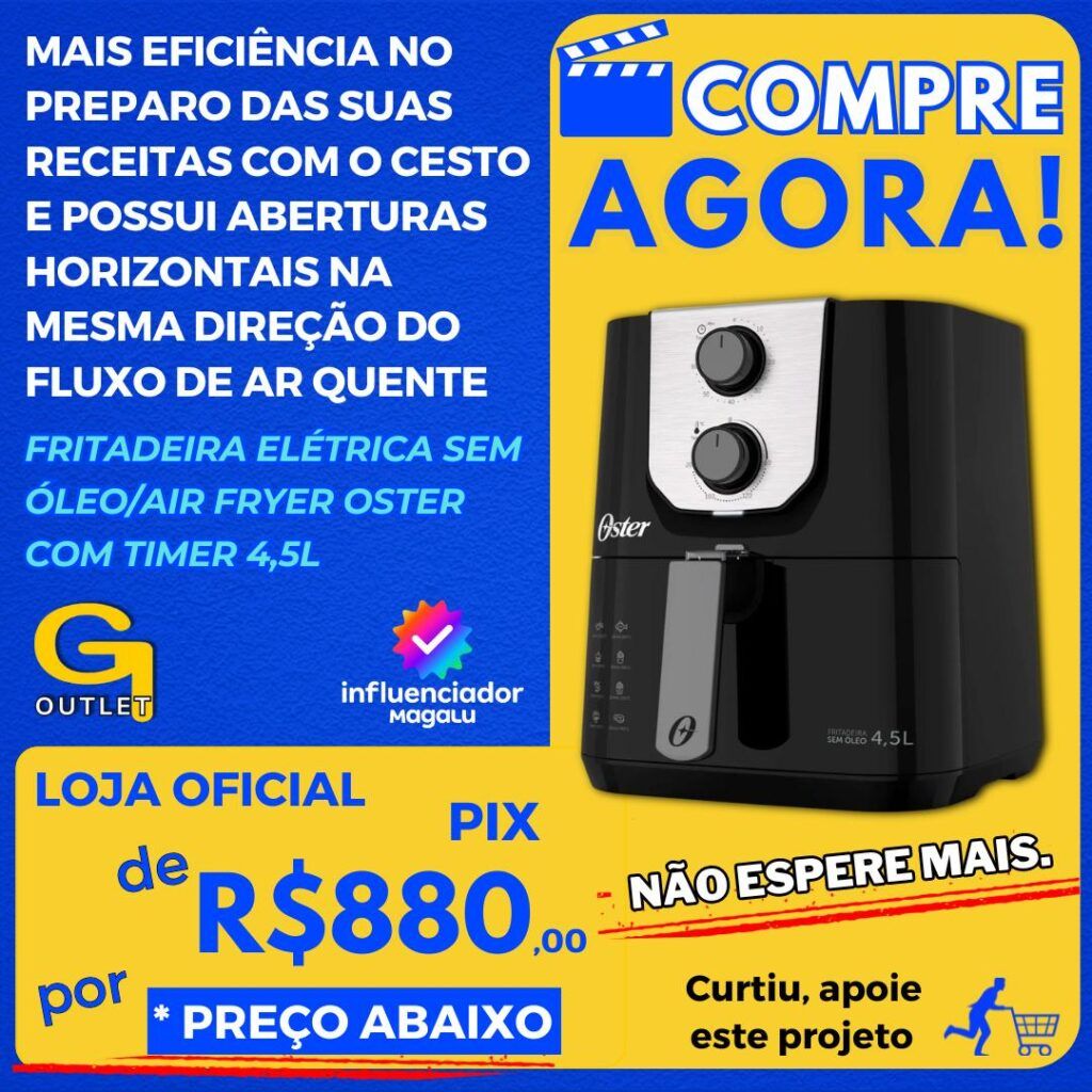 Fritadeira Elétrica sem Óleo Air Fryer Oster Black Perform Preta com Timer 4,5L