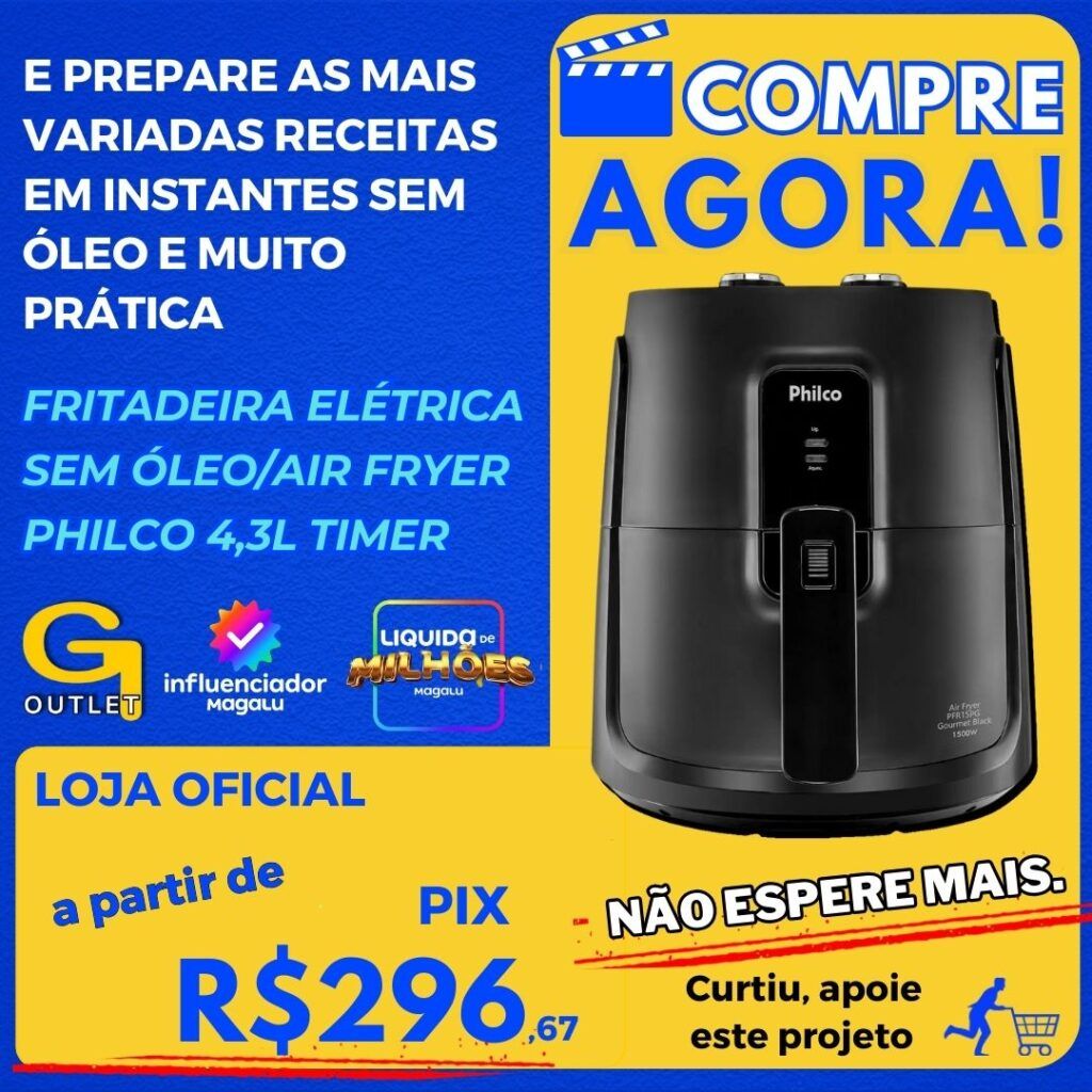 Fritadeira Elétrica sem óleoAir Fryer Philco - PFR15PG Preto 4,3L com Timer