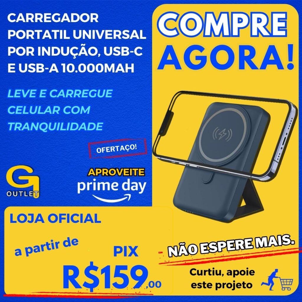 Geonav Power Bank, Carregador Portátil Universal por Indução 10.000mAh, Carregamento rápido, Suporte Dobrável, Compatível com MagSafe®, PB10MAGSG, Cinza