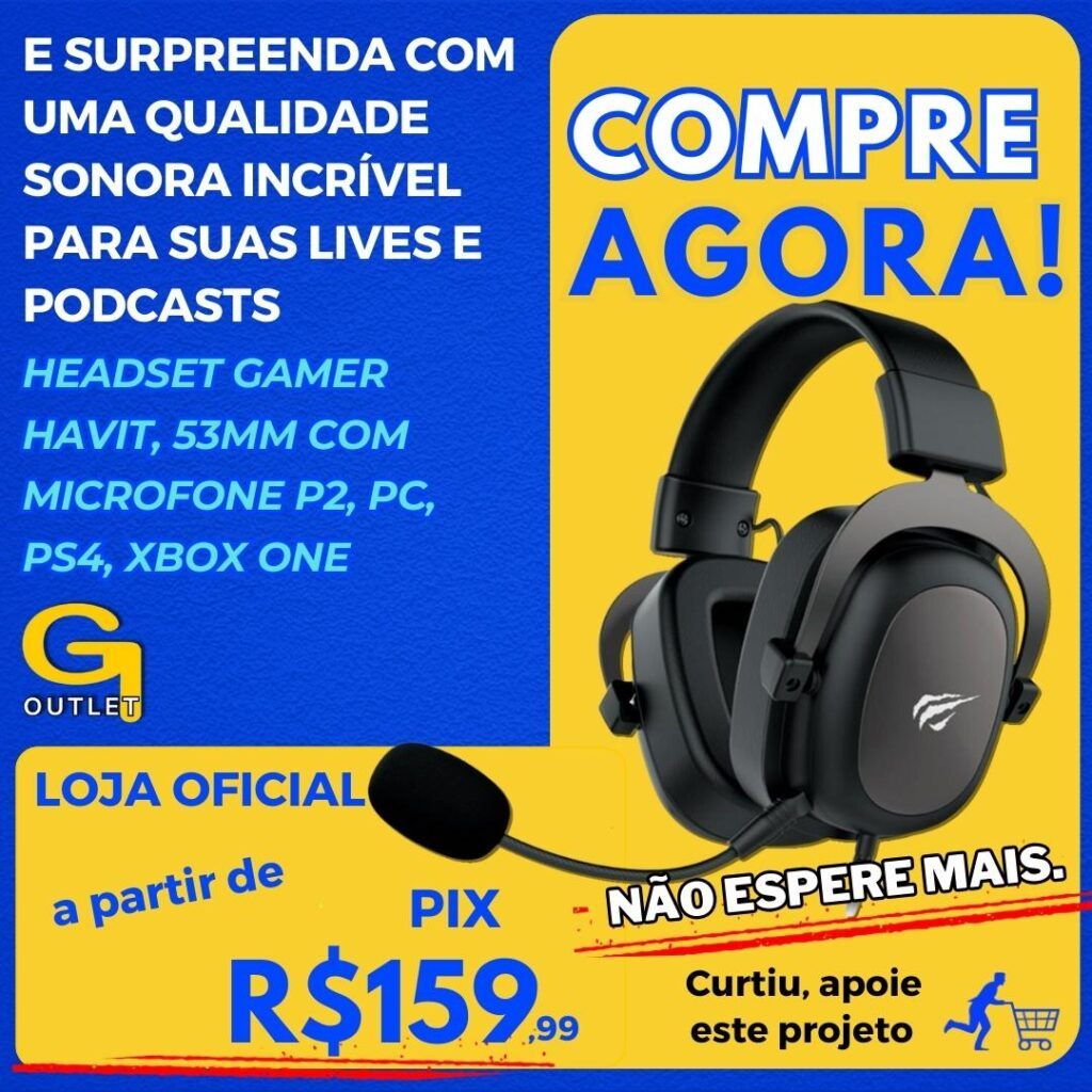 Headset Gamer Havit, Drivers 53mm, Microfone Plugável, P2, PC, PS4, XBOX ONE, Preto