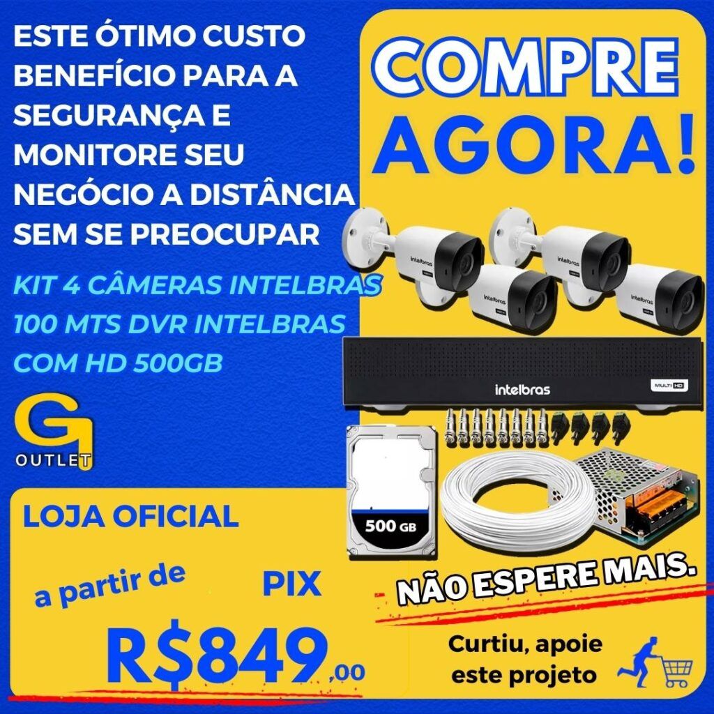 Kit 4 Câmeras Intelbras 100 Mts Dvr Intelbras Com HD 500GB