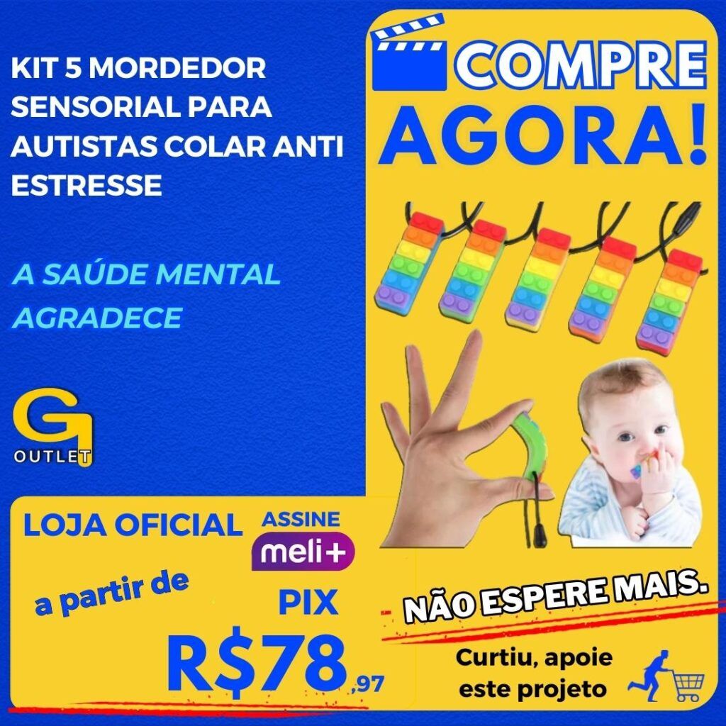 Kit 5 Mordedor Sensorial Para Autistas Colar Anti Estresse