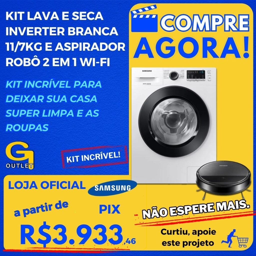 Kit Lava e Seca Inverter e Aspirador Robõ 2 em 1 Wifi