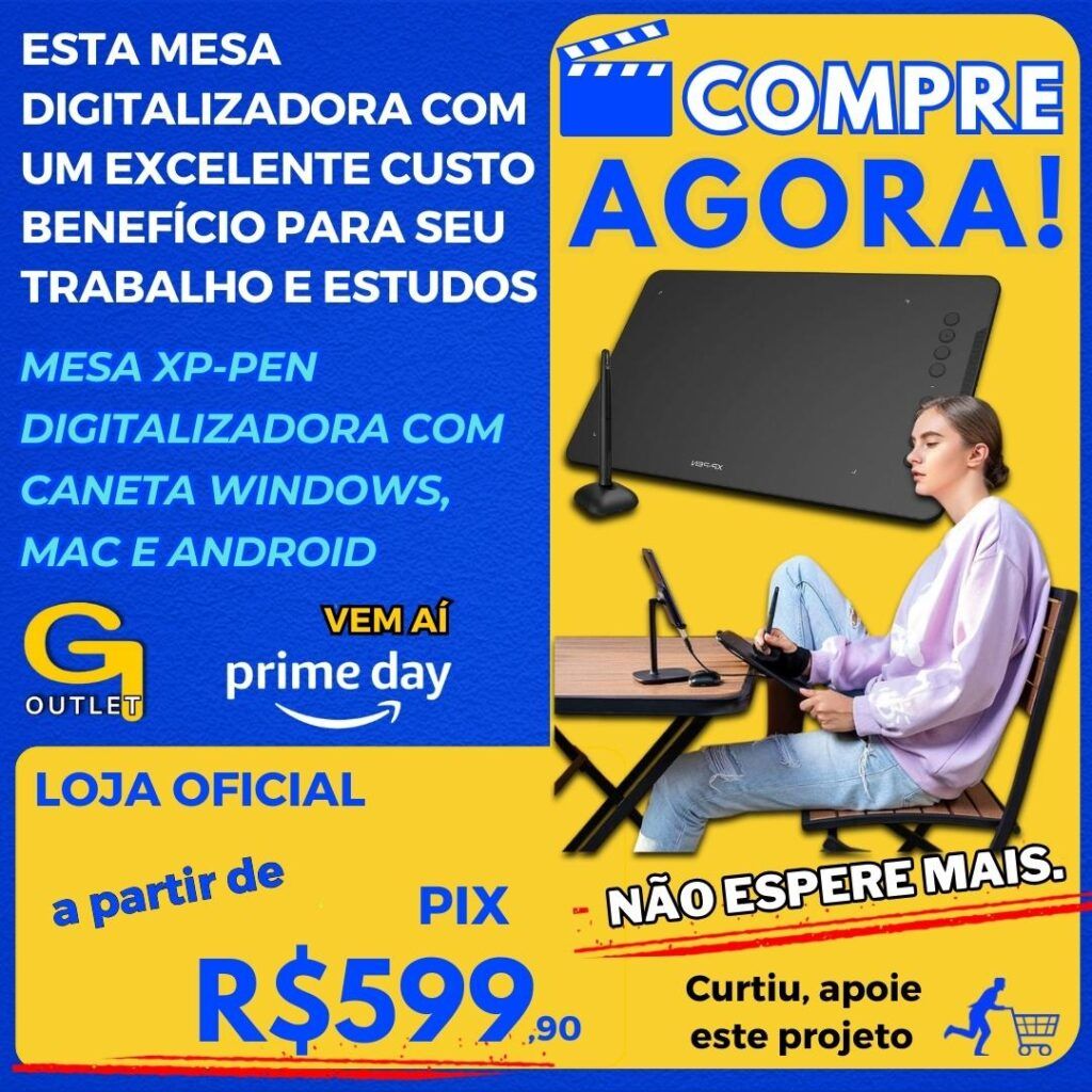 Mesa Digitalizadora XP-PEN Deco01 V2 para desenho gráfico com caneta sem bateria suportam Windows, Mac e Android