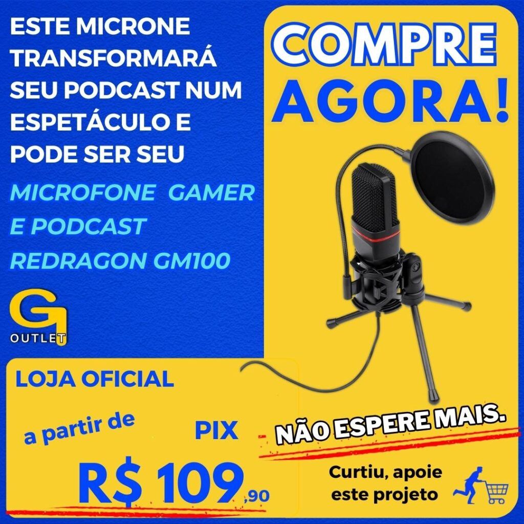 Microfone Streamer Gamer Redragon GM100 Podcast, Preto