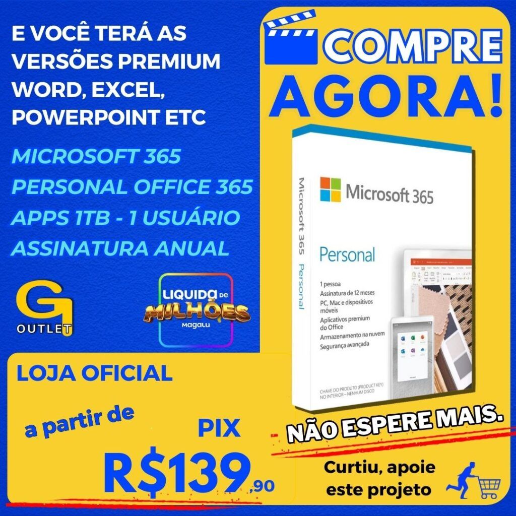 Microsoft 365 Personal Office 365 apps 1TB - 1 Usuário Assinatura Anual