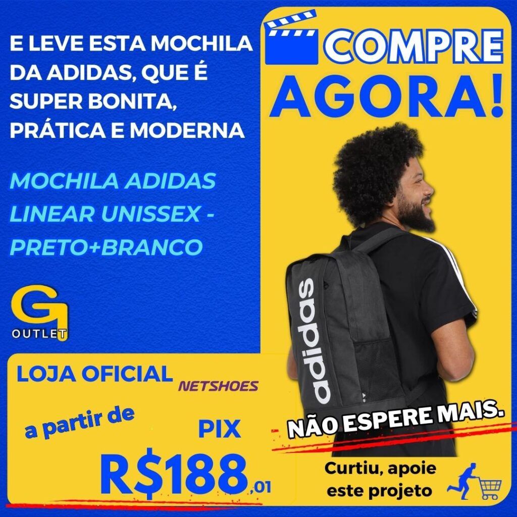 Mochila Adidas Linear Unissex - Preto+Branco