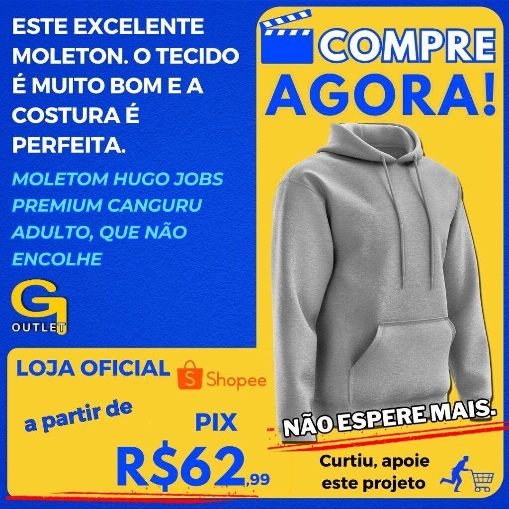 Moletom HUGO JOBS PREMIUM Canguru ADULTO Não Encolhe FULL