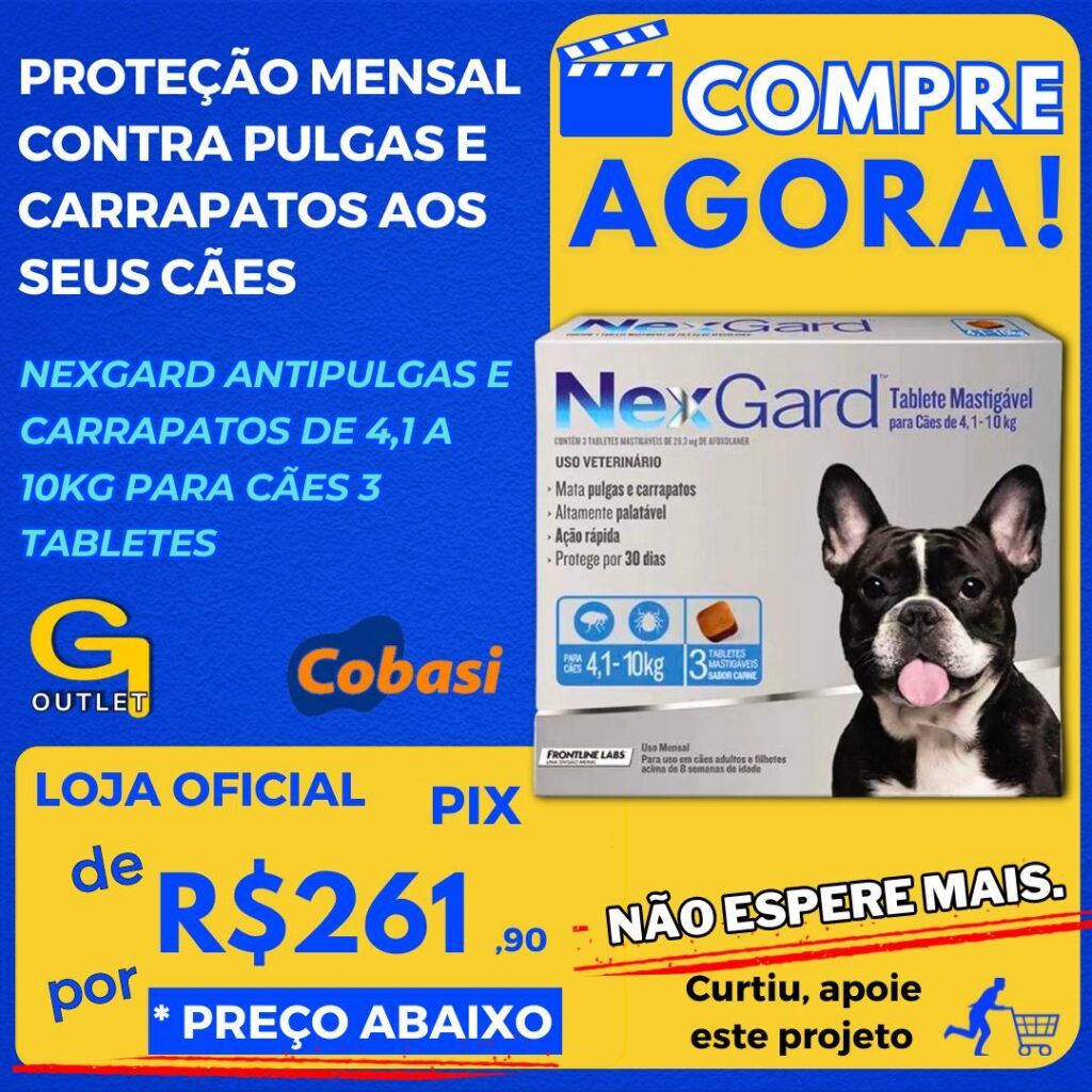 NexGard Antipulgas e Carrapatos de 4,1 a 10kg para Cães 3 tabletes