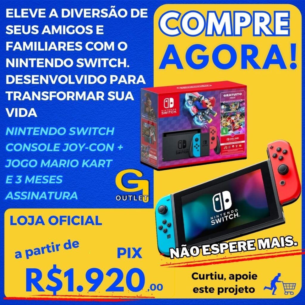 Nintendo, Videogame, Nintendo Switch Console Joy-Con, Mario Kart 8 Digital + 3 Meses Assinatura Nintendo Switch Online