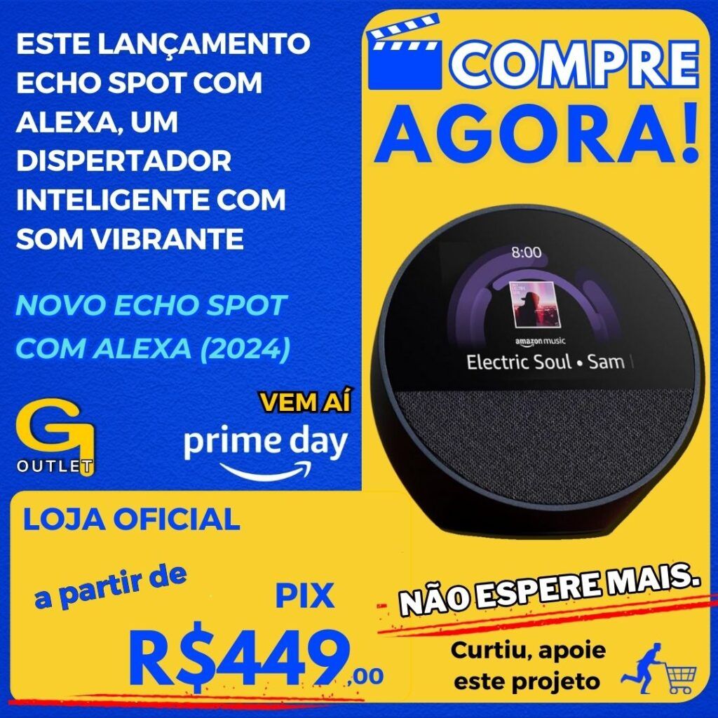 Novo Echo Spot com Alexa (2024) Despertador inteligente com som vibrante Cor Preta