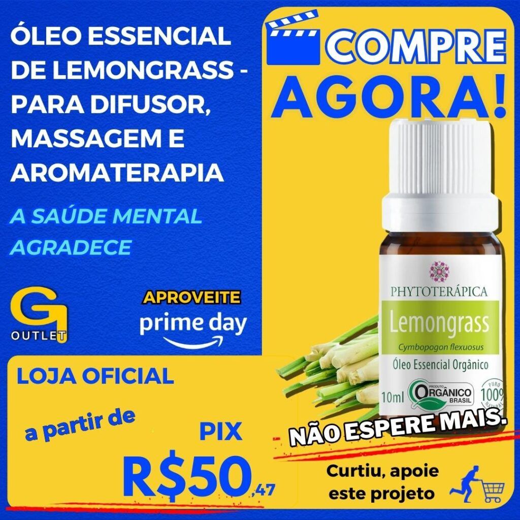 PHYTOTERAPICA- Óleo Essencial de Lemongrass -Para Difusor, Massagem e Aromaterapia -Suaviza as atitudes mentais, libera pensamentos negativos e harmoniza ambientes -100% Puro e Natu