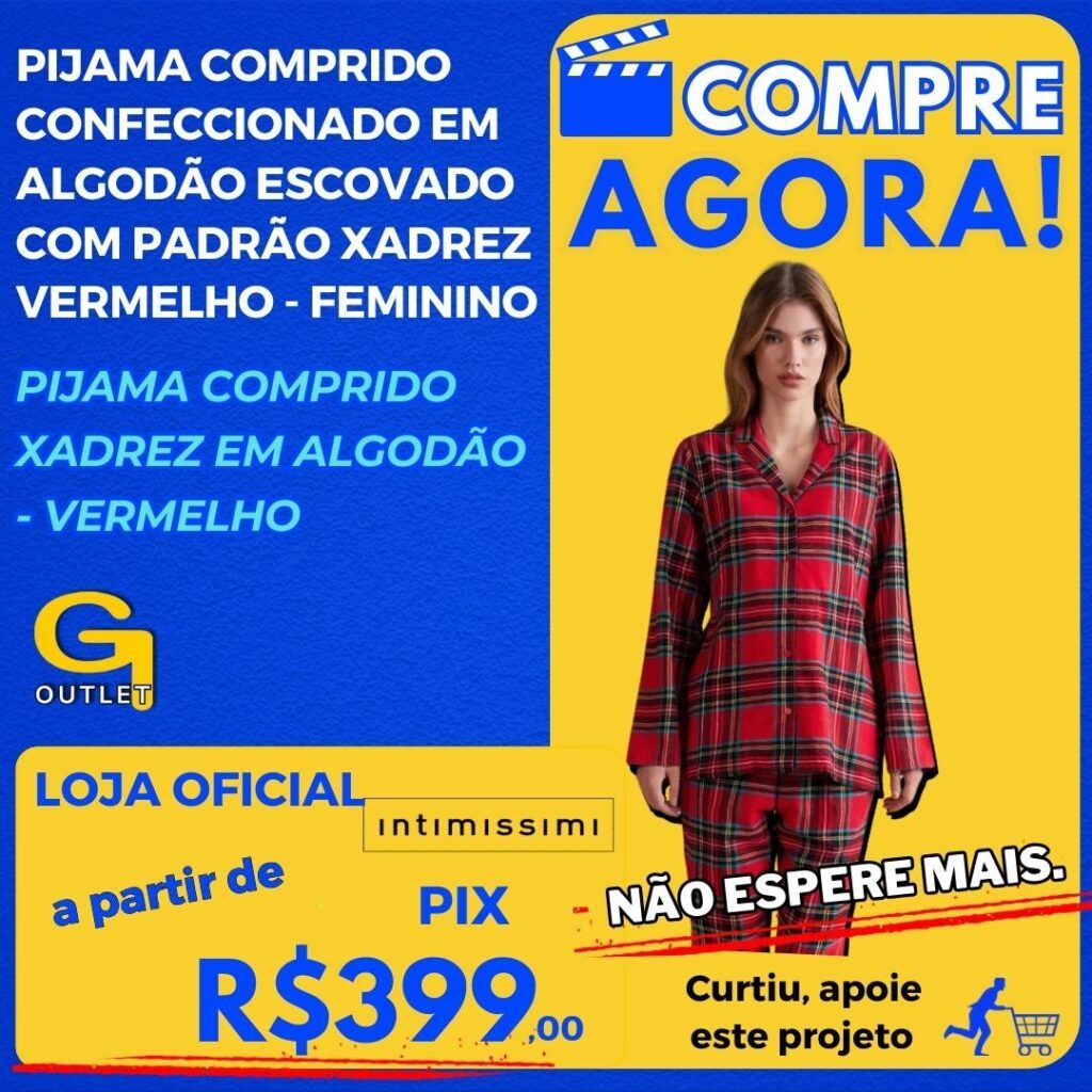 Pijama Comprido Xadrez Em Algodão - Vermelho