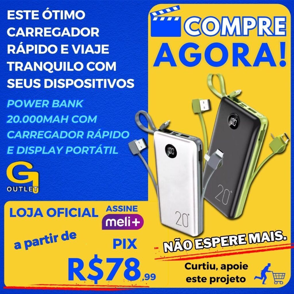 Power Bank 20.000mah Carregador Rápido Com Display Portátil