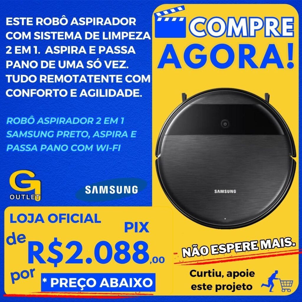 Robô Aspirador 2 em 1 Samsung Preto VR5000RM Aspira e Passa Pano com Wi-Fi Bivolt