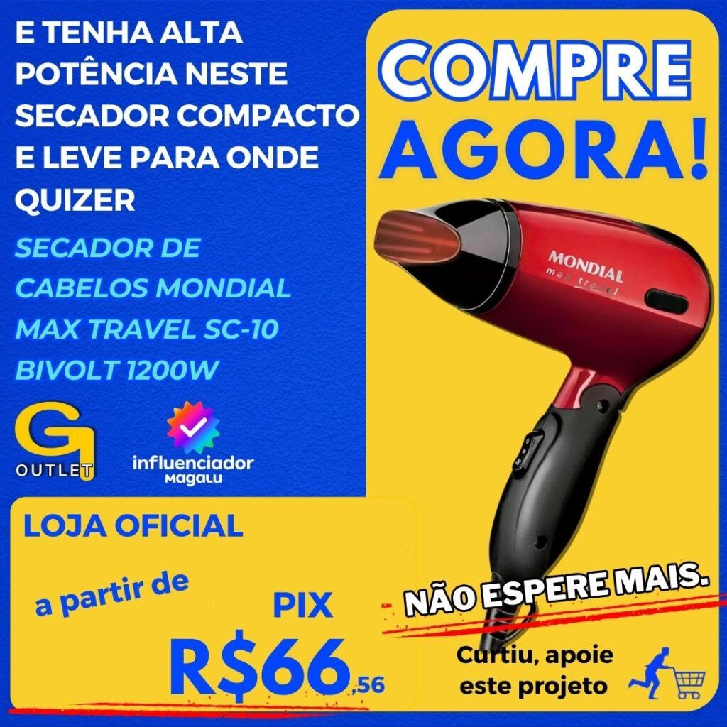 Secador de Cabelos Mondial Max Travel SC-10 Bivolt 1200w