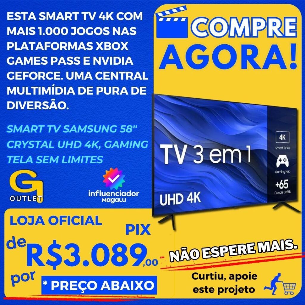 Smart TV Samsung 58 UHD 4K 58CU7700 2023, Processador Crystal 4K, Gaming Hub Tela sem Limites