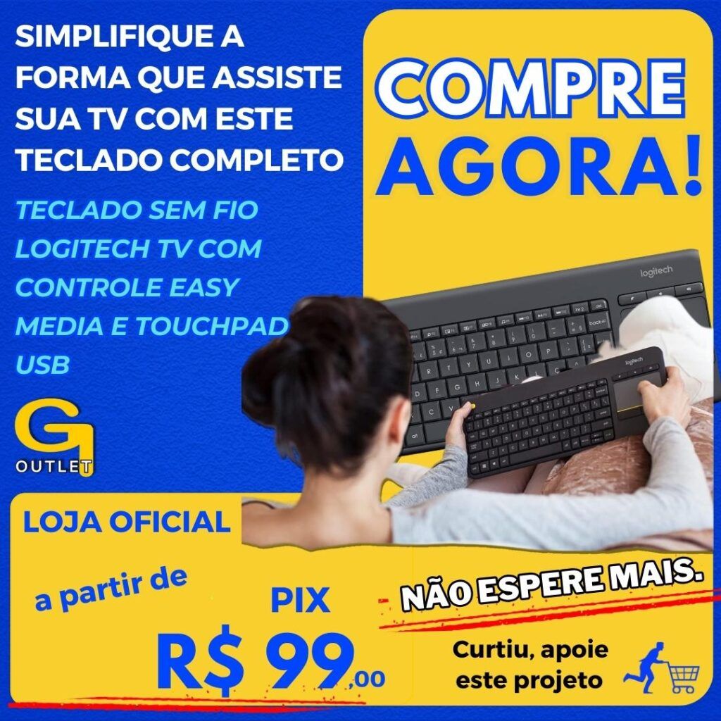 Teclado sem fio Logitech K400 Plus TV com Controle Easy Media e Touchpad Integrado, Conexão USB Unifying e Layout ABNT2