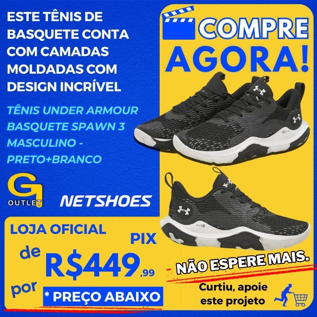 Tênis Under Armour Basquete Spawn 3 Masculino - Preto+Branco