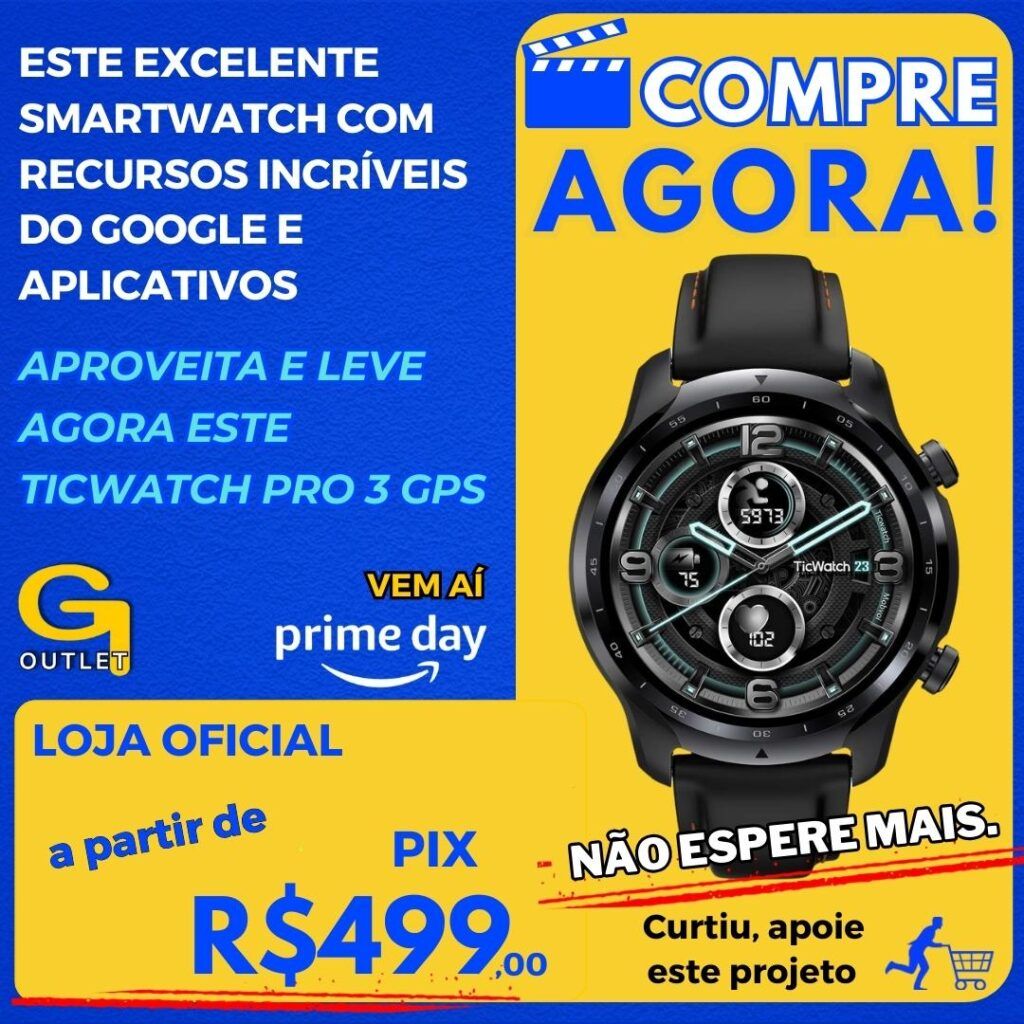 Ticwatch Pro 3 GPS Smart Watch, relógio inteligente, Wear OS, Processador Qualcomm Snapdragon Wear 410, 3-45 Dias Bateria, GPS integrado, NFC, IP68 à prova d'água