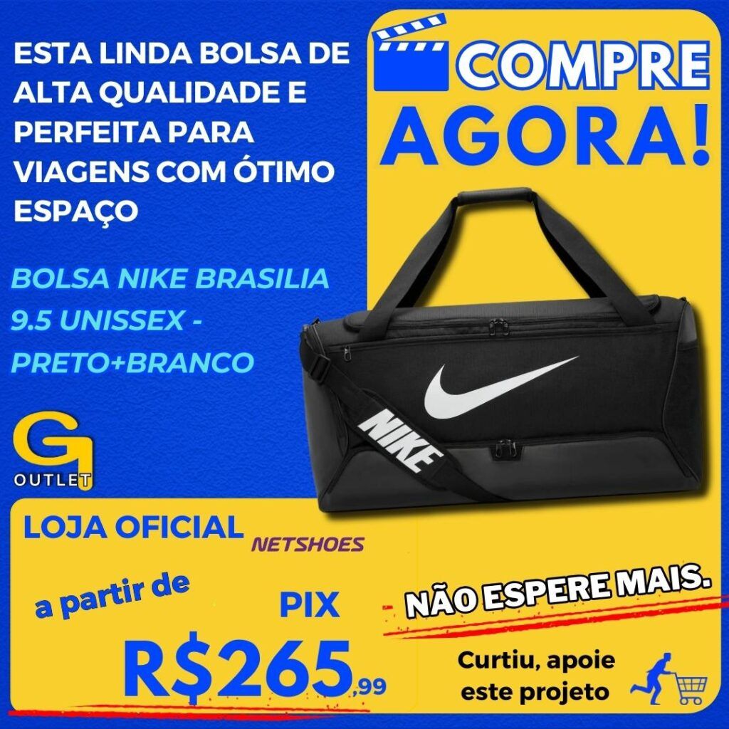 bolsa Bolsa Nike Brasilia 9.5 Unissex - Preto+Branco Netshoes