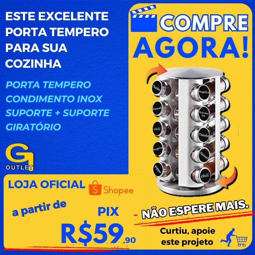 Porta Tempero Condimento Inox Suporte + Suporte Giratório + Etiqueta e Caneta Genari