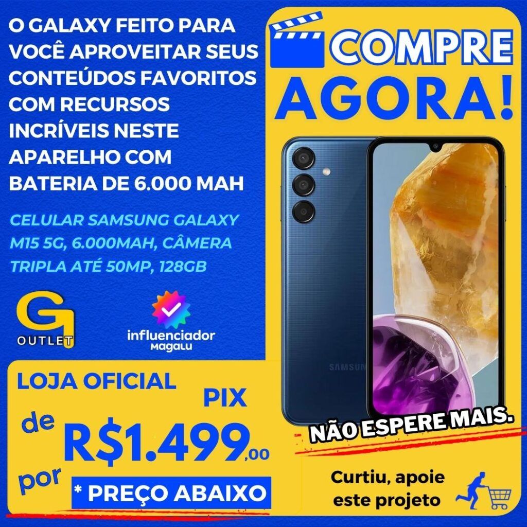 Celular Samsung Galaxy M15 5G, 6.000mAh, Câmera Tripla até 50MP, 128GB