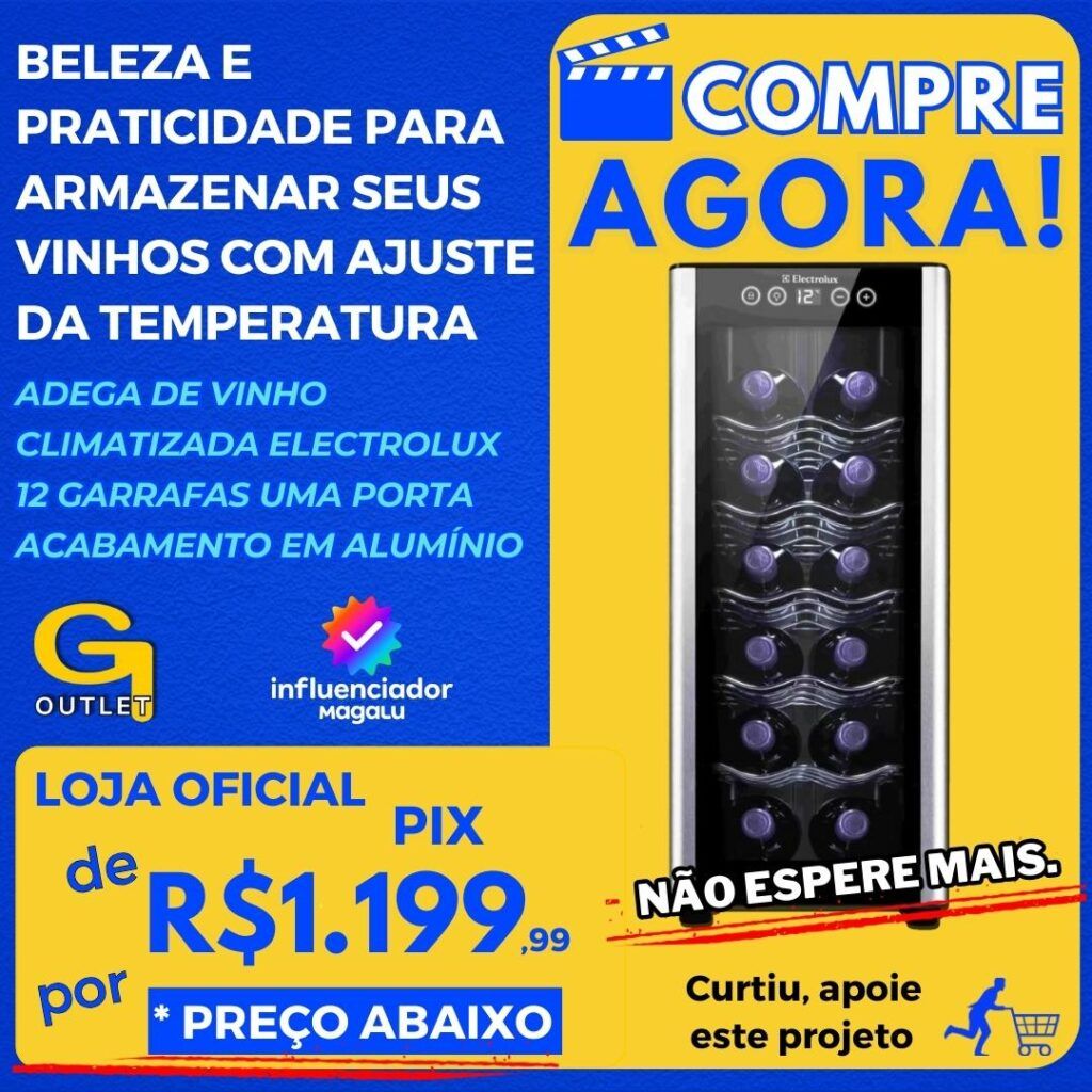 Adega de Vinho Climatizada Electrolux 12 garrafas Uma Porta Acabamento em Alumínio