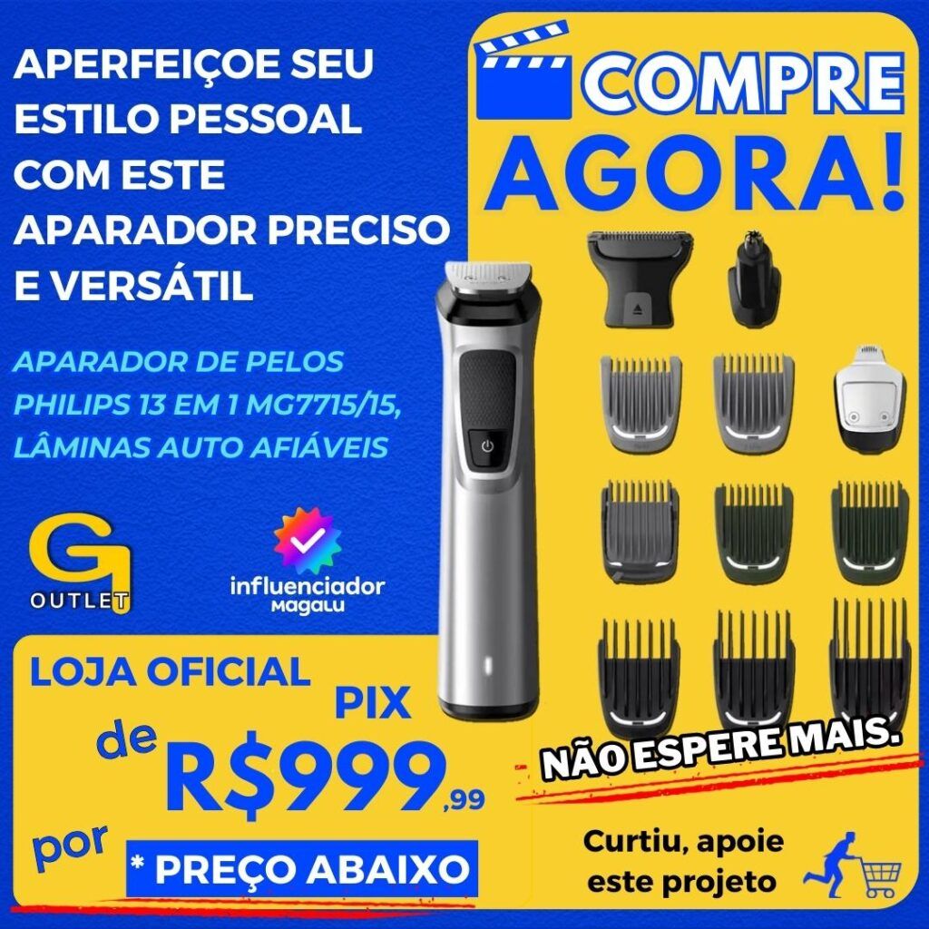 Aparador de Pelos Philips Multigroom 13 em 1 MG7715/15, lâminas auto afiáveis