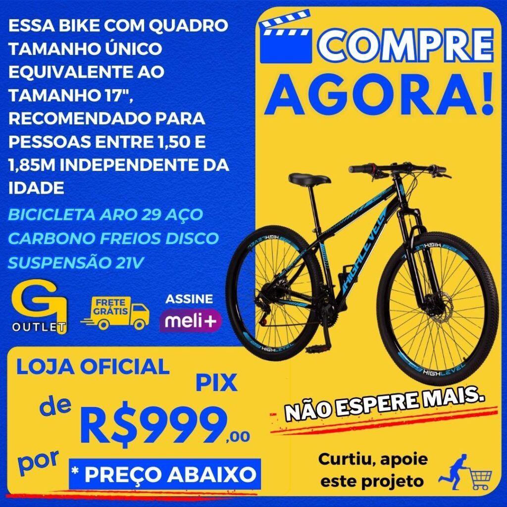 Bicicleta Aro 29 Aço Carbono freios Disco Suspensão 21v