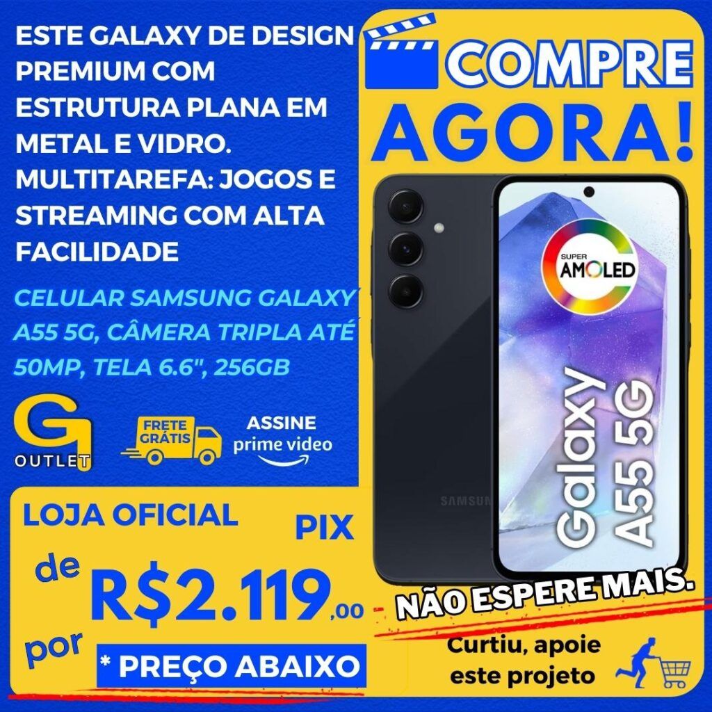 Celular Samsung Galaxy A55 5G, Câmera Tripla até 50MP, Tela 6.6, 256GB