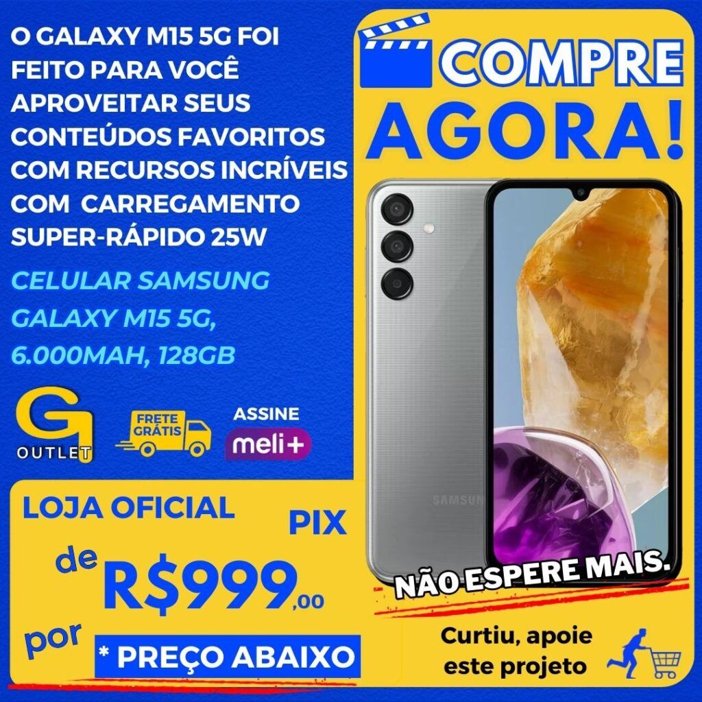 Celular Samsung Galaxy M15 5g, 6.000mah, Câmera Tripla Até 50mp, 128gb