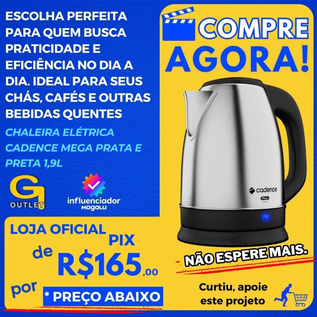 Chaleira Elétrica Cadence Mega Prata e Preta 1,9L