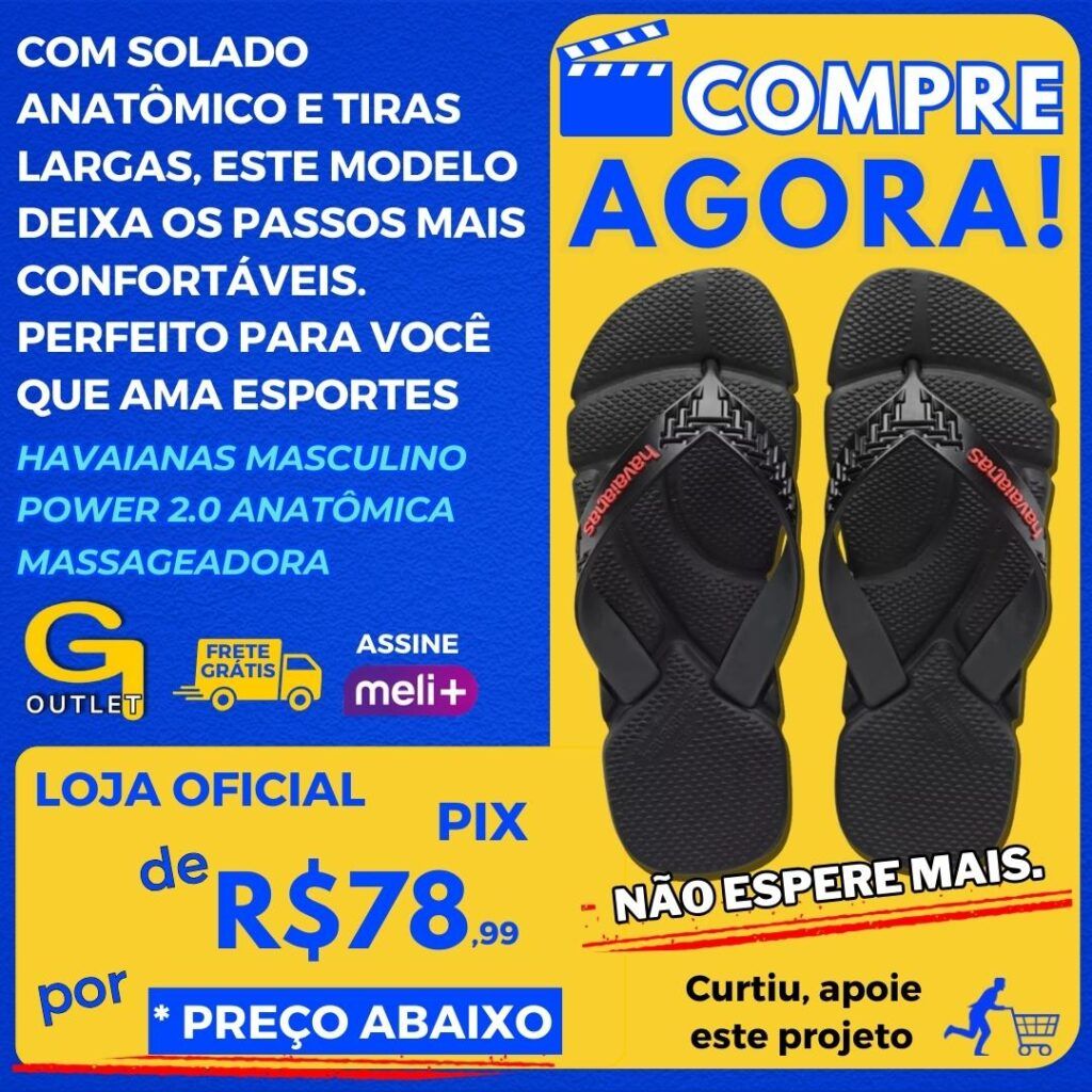 Chinelo Havaianas Masculino Power 2.0 Anatômica Massageadora