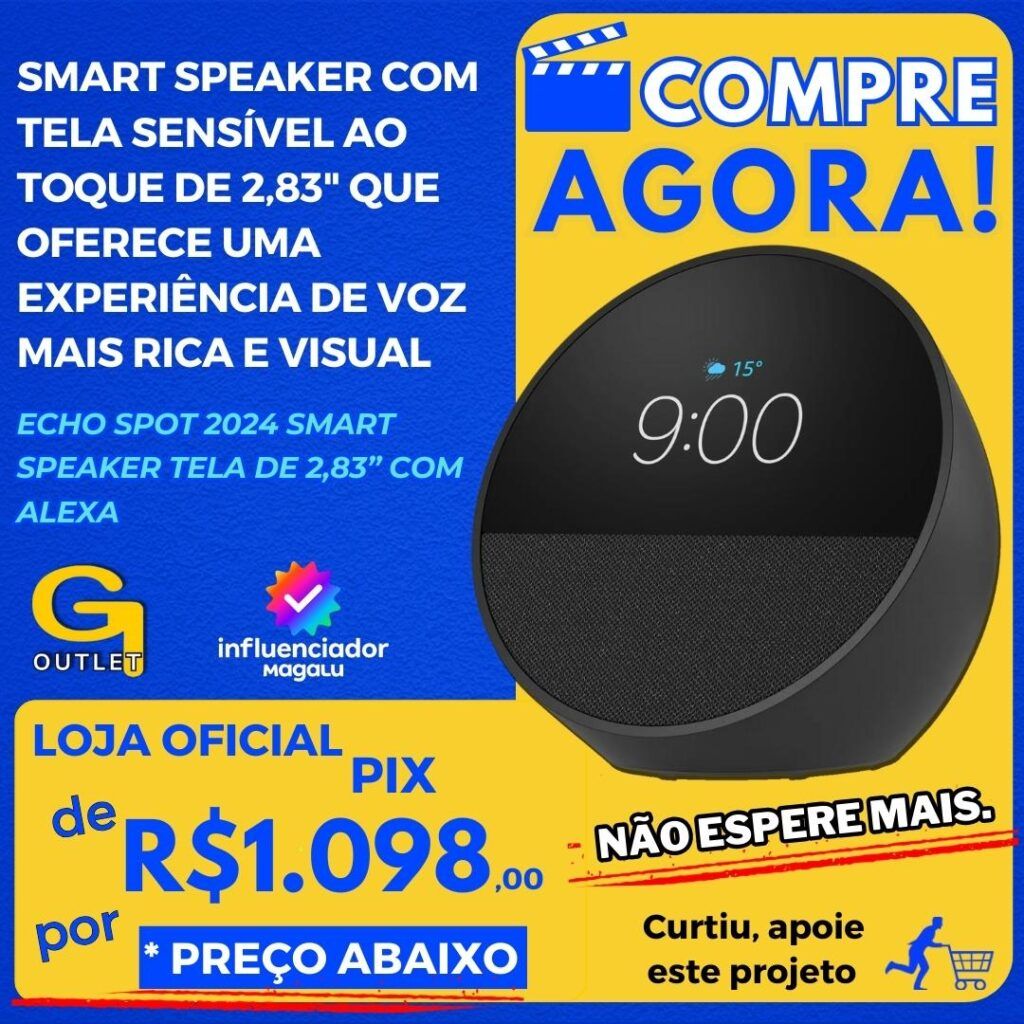 Echo Spot 2024 Smart Speaker Tela de 2,83 - com Alexa