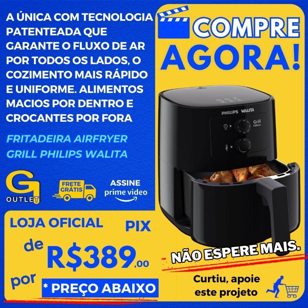 Fritadeira Airfryer Série 3000 Grill Edition, Philips Walita, com 4.1L de capacidade, Preta, 1400W, 110v