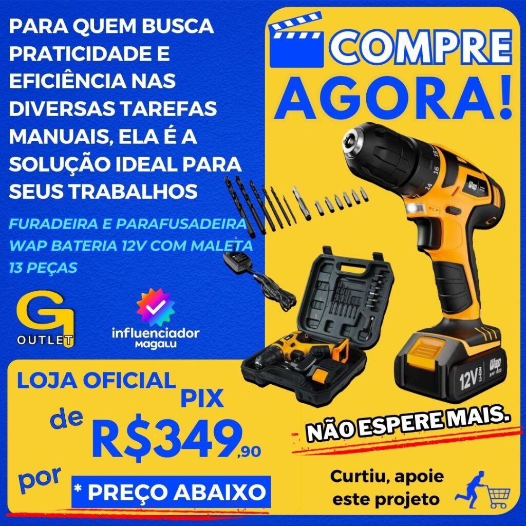 Furadeira e Parafusadeira Wap a Bateria 12V com Maleta 13 Peças