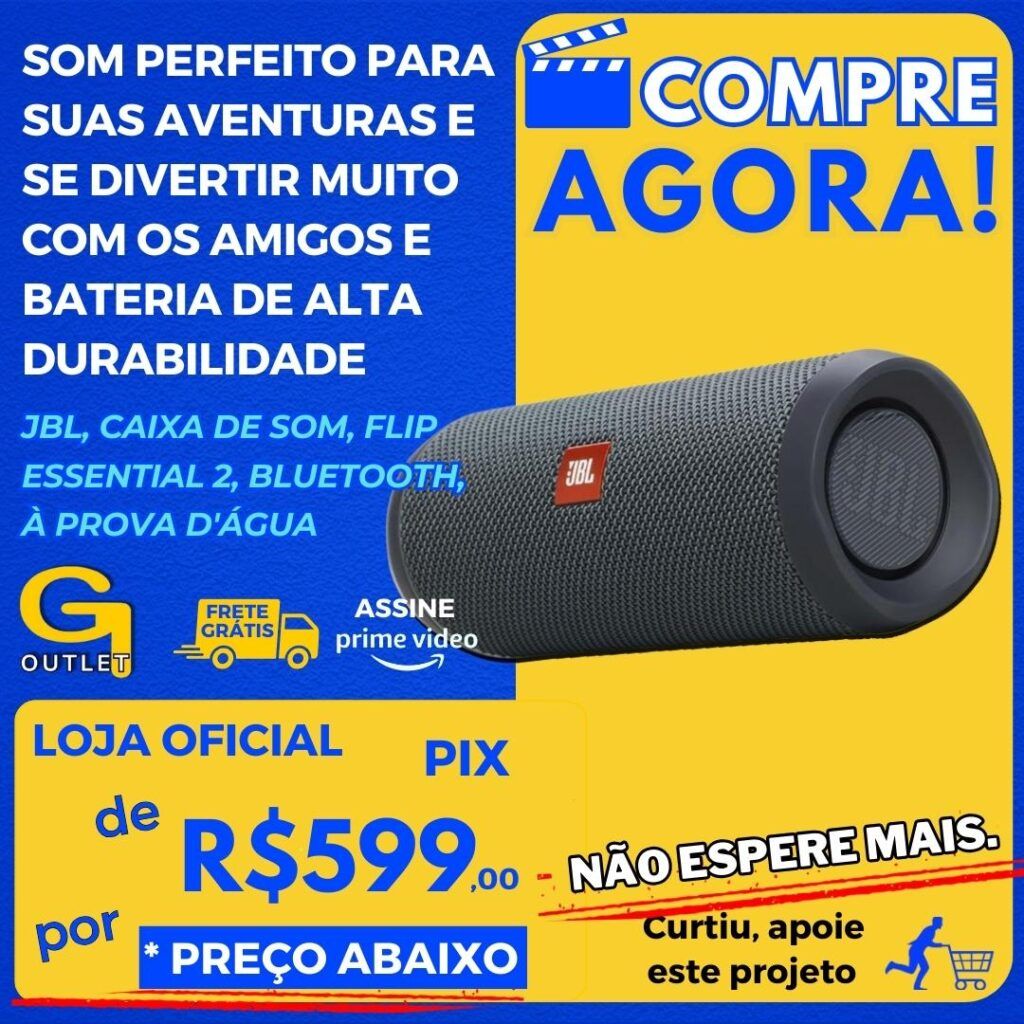 JBL, Caixa de Som, Flip Essential 2, Bluetooth, À Prova D'água, 20W RMS – Preto