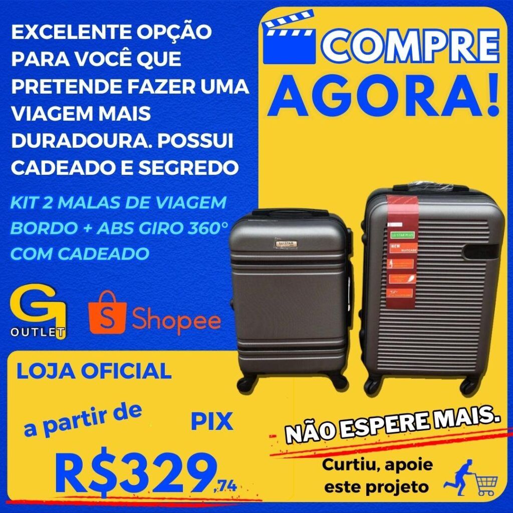 Kit 2 Malas de Viagem BORDO com Abs Giro 360° Com Cadeado