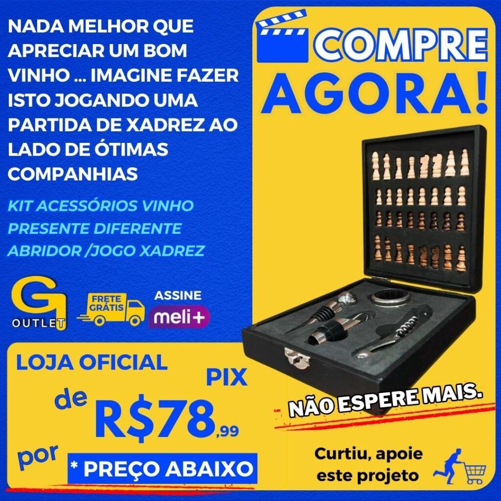 Kit Acessórios Vinho Presente Diferente Abridor /jogo Xadrez