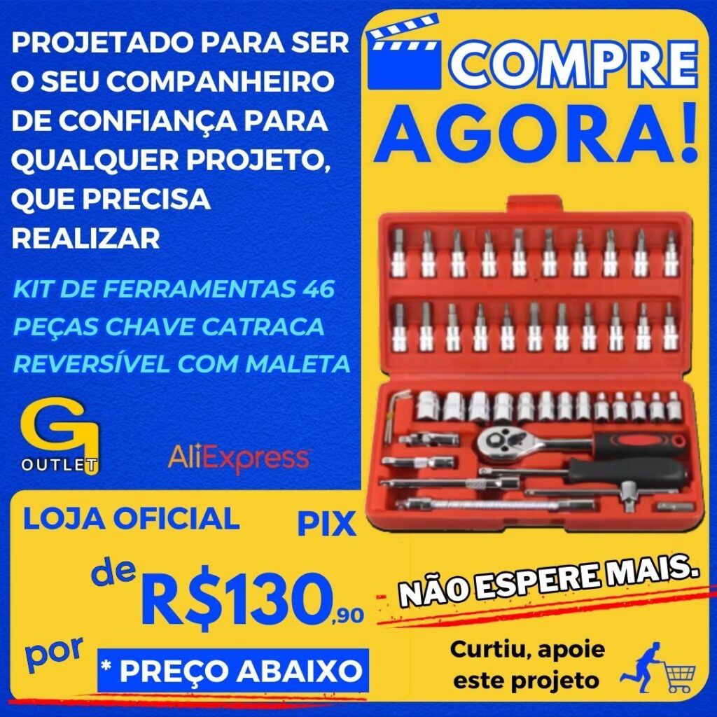 Kit De Ferramentas 46 Peças Chave Catraca Reversível Com Maleta Jogo de Soquete Para Manutenção E Reparo